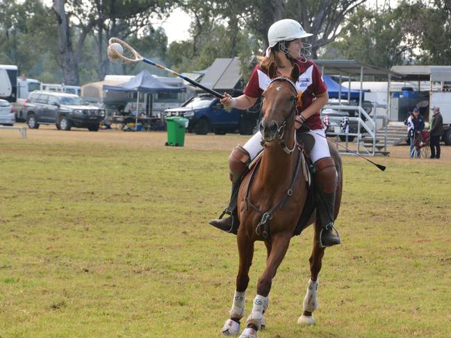 Polocrosse action at the Australian Polocrosse Nationals tournament held in Chinchilla on June 28, 2024.