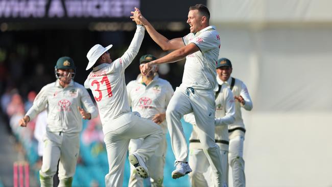 Josh Hazlewood was on fire late on day three at the SCG. (Photo by Mark Evans/Getty Images)