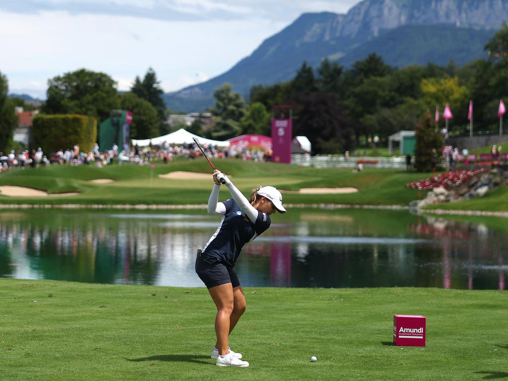 Stephanie Kyriacou tees off at the Evian course cloaked in history and beautiful scenery. Picture: Matthew Lewis/Getty Images