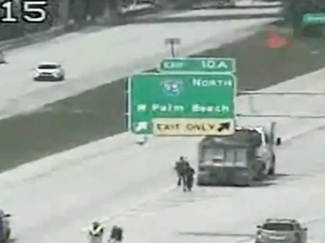 A rubbish truck seen at the site of the accident where Dwayne Haskins was struck and killed on I-595 in Florida on April 9, 2022. FL DOT