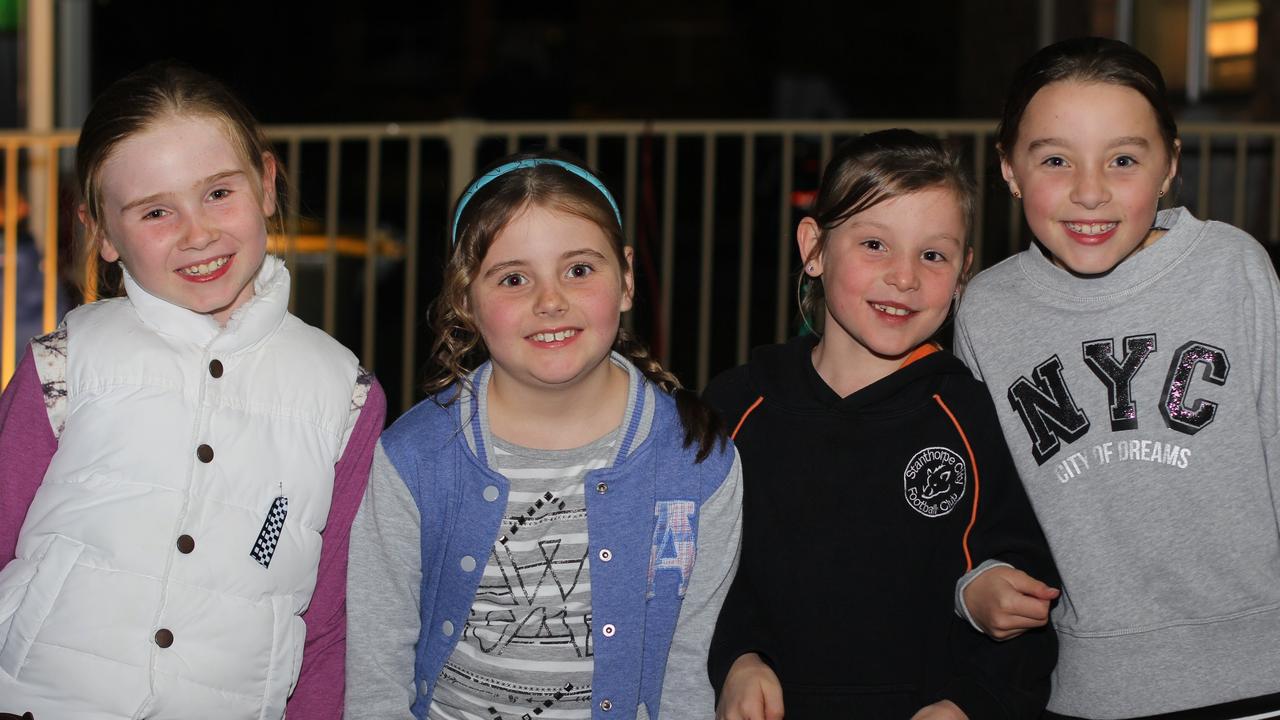 Sophie Carmichael, Halley Duff, Jess Ellis and Dakota Burton at the Stanthorpe Blue Light Disco on Friday, June 2.