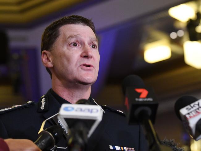 Acting Assistant Commissioner Shane Patton speaks to the media about global terrorism prevention in Melbourne, Monday, December 11, 2017.  Victoria Police are hosting a three day International Counter Terrorism Forum. (AAP Image/Joe Castro) NO ARCHIVING