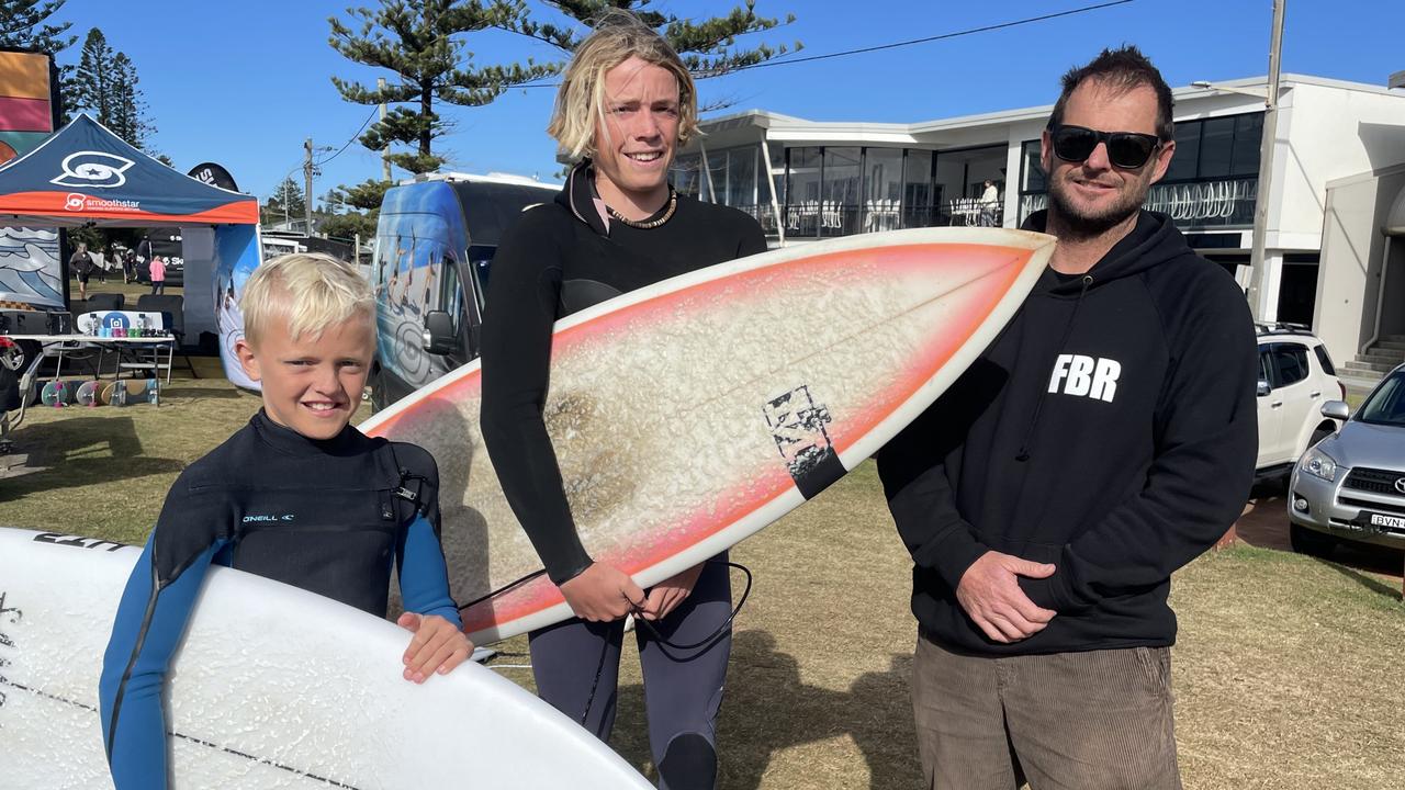 Kye Delaney, 12, Cade Jones, 15, and Christian Delaney from Lake Macquarie. Picture: Savannah Pocock