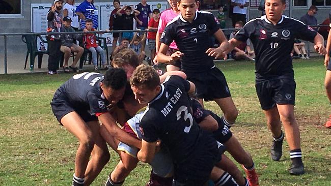 Big moment as South Coast are bundled into touch during the Queensland School Sport 11-12 years rugby league state grand final.