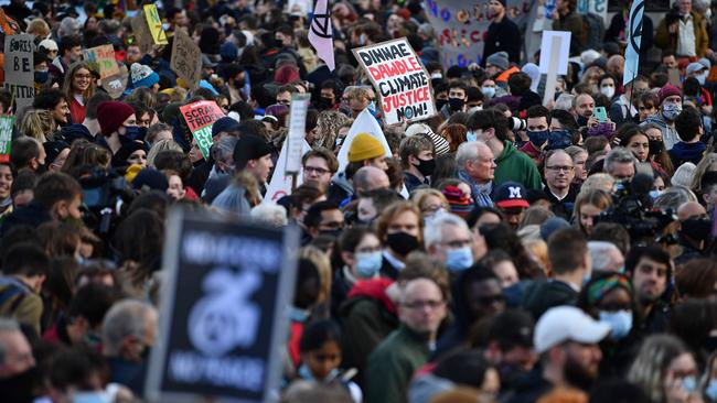 Protesters in George Square in Glasgow for the Fridays For Future rally. Picture: Ben Stansall / AFP