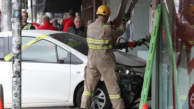 A car has crashed into the front of a Bunnings store in Brunswick on Sydney Rd. Picture: David Crosling