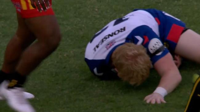 James Graham cops a hard one for Great Britain. Image: Fox Sports