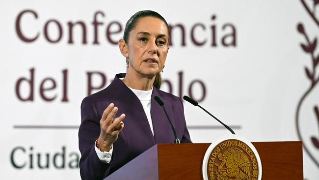 Mexico's President Claudia Sheinbaum speaks to announce that Mexico will hit back at US President Donald Trump's tariffs with retaliatory duties of its own. Picture: AFP