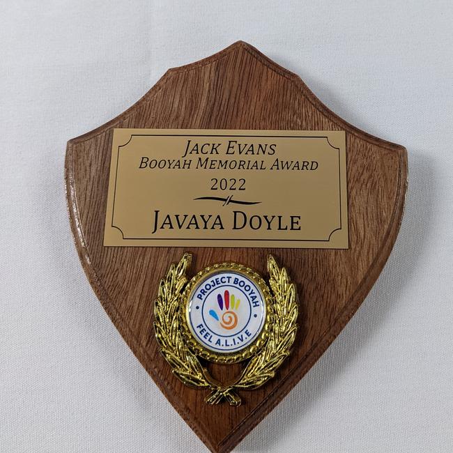 The inaugural Jack Evans Booyah Memorial Award was presented to Javaya Doyle on Project Booyah Mackay's graduation night. Photo: Contributed