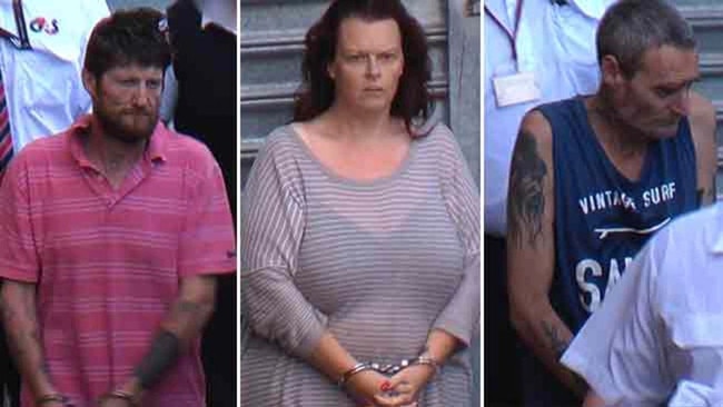 Gavin Scott Skinner, Tanya Hinrichsen and Robert John Thrupp are all accused of the murder of Steven Hinrichsen. Picture: Nine News