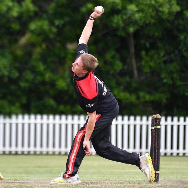 Terrace bowler George Hales GPS First XI cricket between Terrace and Ipswich Grammar School Saturday February 1, 2025. Picture, John Gass