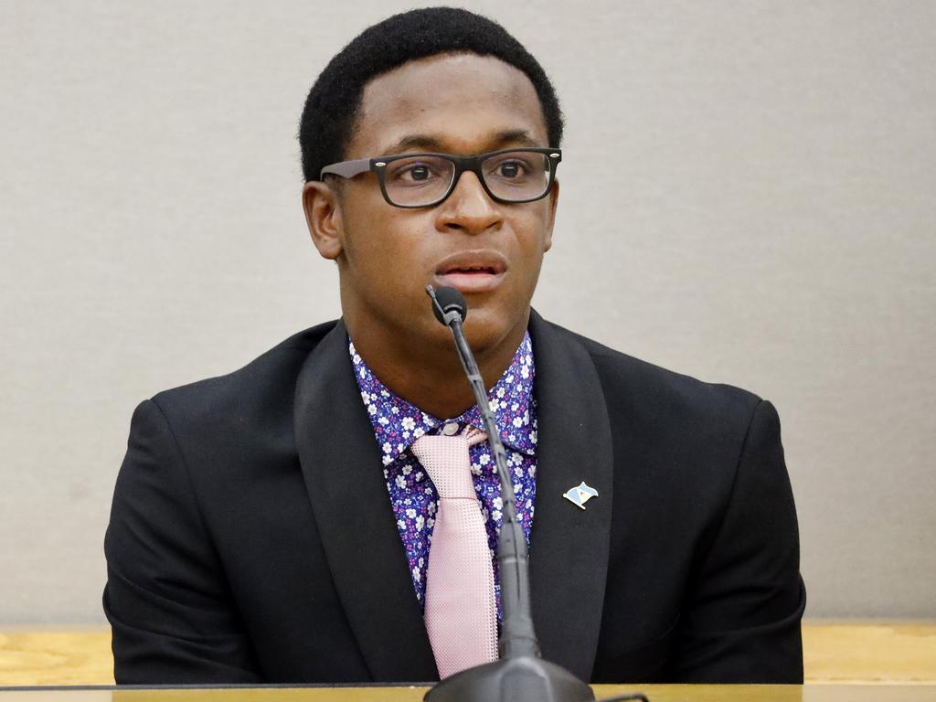 Botham Jean's son Brandt Jean delivers his impact statement to former Dallas Police Officer Amber Guyger following her sentencing for murder. Picture: AP