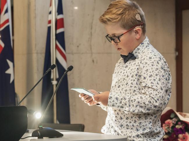 Billy Hearn speaking at the Power of Speech event in Brisbane in March. He address federal parliament this week.