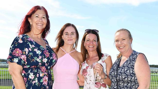 Paula Spence, Carla Aberley, Karen Brookes and Sharon Sualbe at Coast to Coast Raceday, Corbould Park. Picture: Patrick Woods.