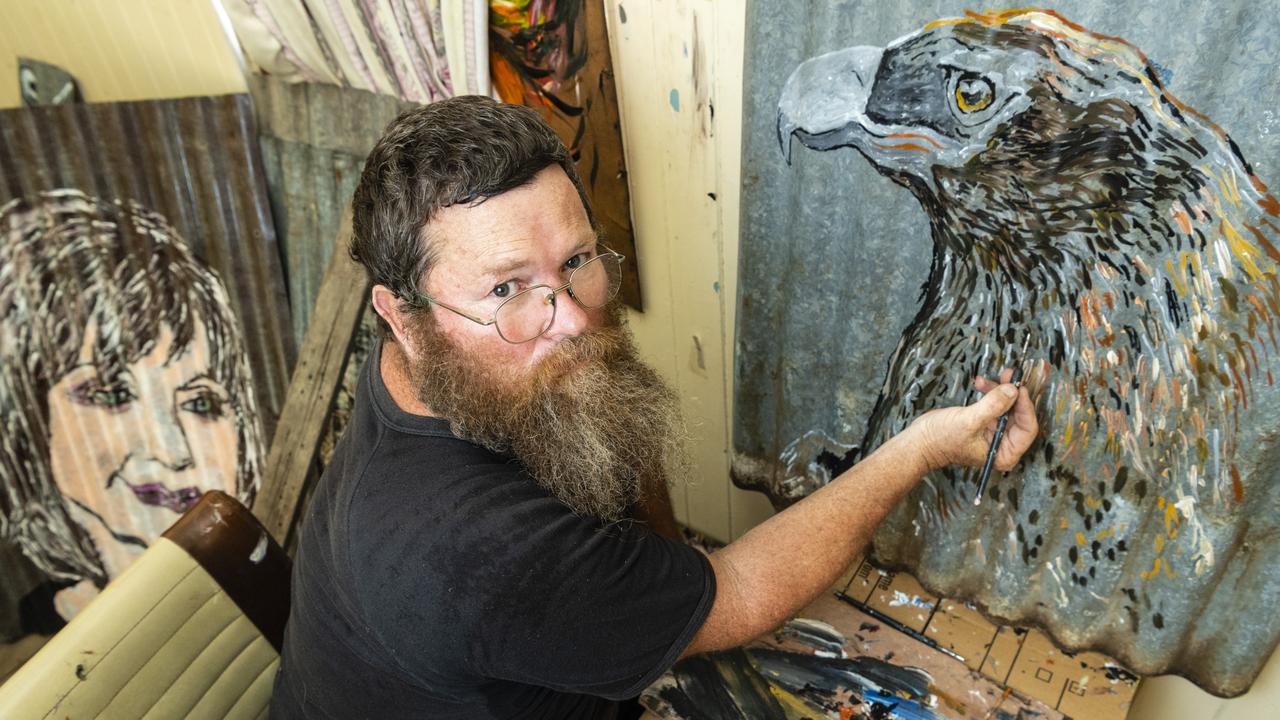 Michael Kentwell of Bushwacker Art at work in his Jondaryan studio. Picture: Kevin Farmer