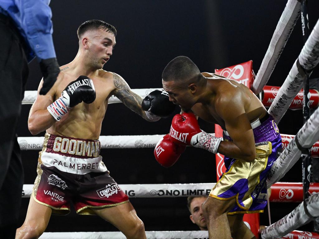 Sam Goodman dominated Mark Schleibs. Picture: No Limit Boxing