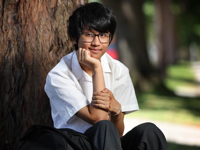 The Glen Eira College student Benjamin Phikhohpoom who was abducted and assaulted last year is returning to school in 2024. Benjamin still has scares on his hands from the assault.                     Picture: David Caird
