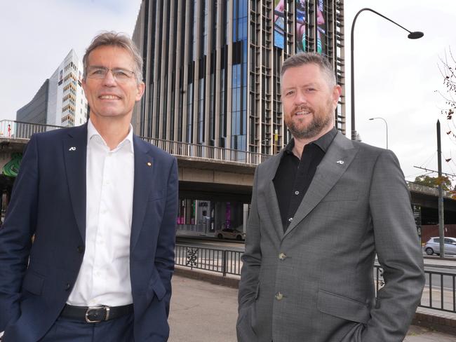 Adelaide University co-Vice Chancellors Professor Peter Hoj (University of Adelaide)(L), and Professor David Lloyd (University of South Australia). 6 August 2024. Picture: Dean Martin