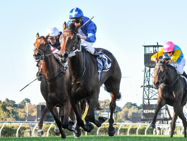 Jockey Mark Zahra rides Oceanex to victory in the Andrew Ramsden Stakes at Flemington on Saturday, securing a guaranteed start in the Melbourne Cup. Picture: Racing Photos