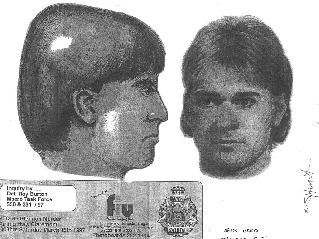 An identikit image prepared with Susan Robinson, who spotted a woman believed to be Ciara Glennon talking to a man on Stirling Highway, Claremont, on the night she disappeared.