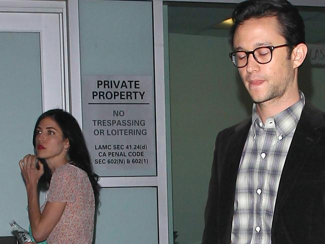 Private ... Joseph Gordon-Levitt and Tasha McCauley snapped after a movie. Picture: Splash