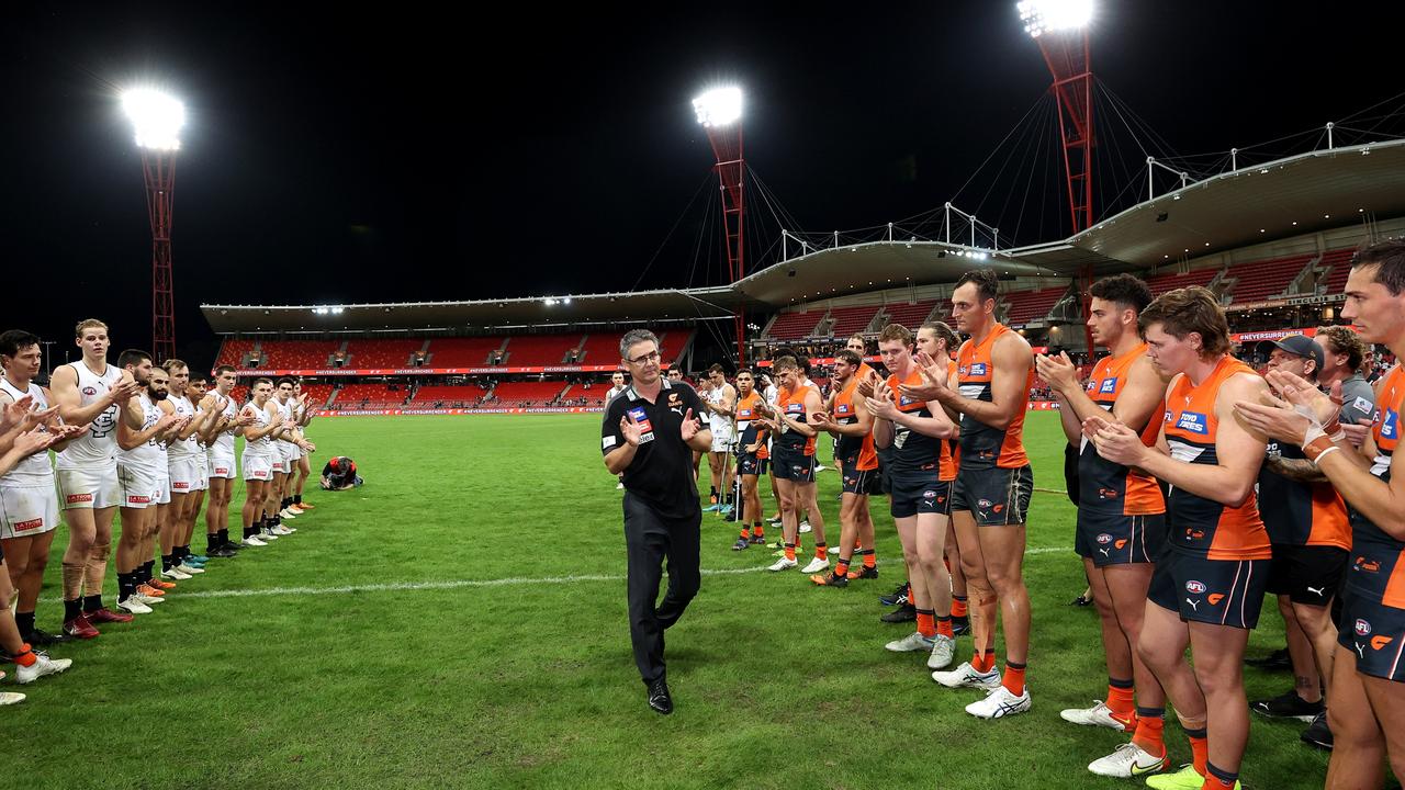 Leon Cameron makes his way off the field in his final game as coach of GWS. Picture: Phil Hillyard