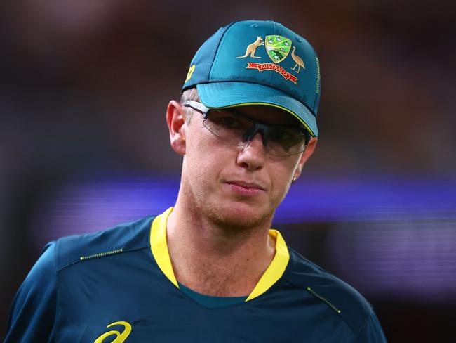 Australia's Adam Zampa looks on during the first Twenty20 international cricket match between Australia and Pakistan at The Gabba in Brisbane on November 14, 2024. (Photo by Pat HOELSCHER / AFP) / -- IMAGE RESTRICTED TO EDITORIAL USE - STRICTLY NO COMMERCIAL USE --