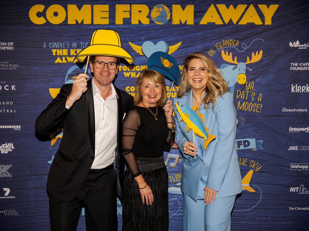 At the opening night function for The Empire's Come From Away are (from left) Mayor Geoff McDonald, Lisa McDonald and Giuliana Bonel at The Rock, Friday, March 14, 2025. Picture: Hey Media