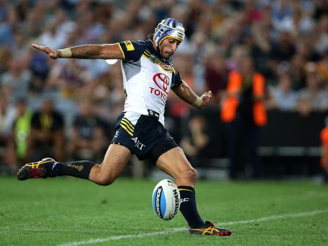 Money for jam. Cowboy skipper Johnathan Thurston kicks the golden point goal in extra time and win the Grand Final for the Cowboys. He’s worth some coin this year in SuperCoach: $486,900. Picture Gregg Porteous