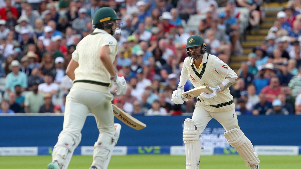 Cummins (L) and Lyon were patient in their runchase. Picture: AFP