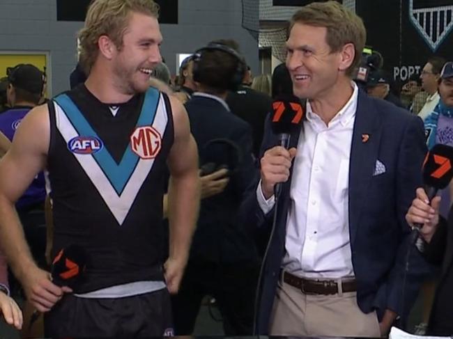 Cornes won’t be doing this in the North Melbourne rooms anytime soon.