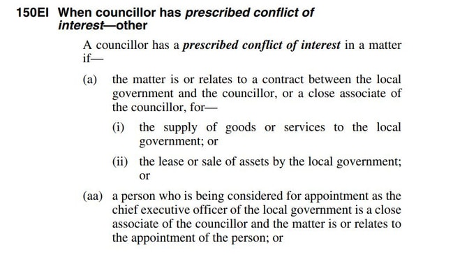 A section of Chapter 5B Part 2 of the Local Government Act relating to prescribed conflict of interest for councillors.
