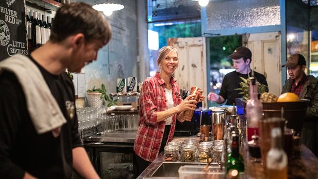 Bar staff making drinks at the Rio, Summer Hill. Picture: AAP Image/James Gourley