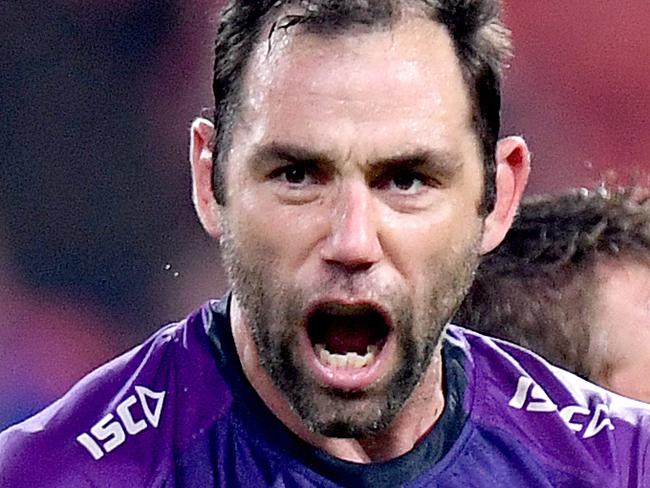 BRISBANE, AUSTRALIA - JULY 02: Cameron Smith of the Storm celebrates victory during the round eight NRL match between the Melbourne Storm and the Sydney Roosters at Suncorp Stadium on July 02, 2020 in Brisbane, Australia. (Photo by Bradley Kanaris/Getty Images)