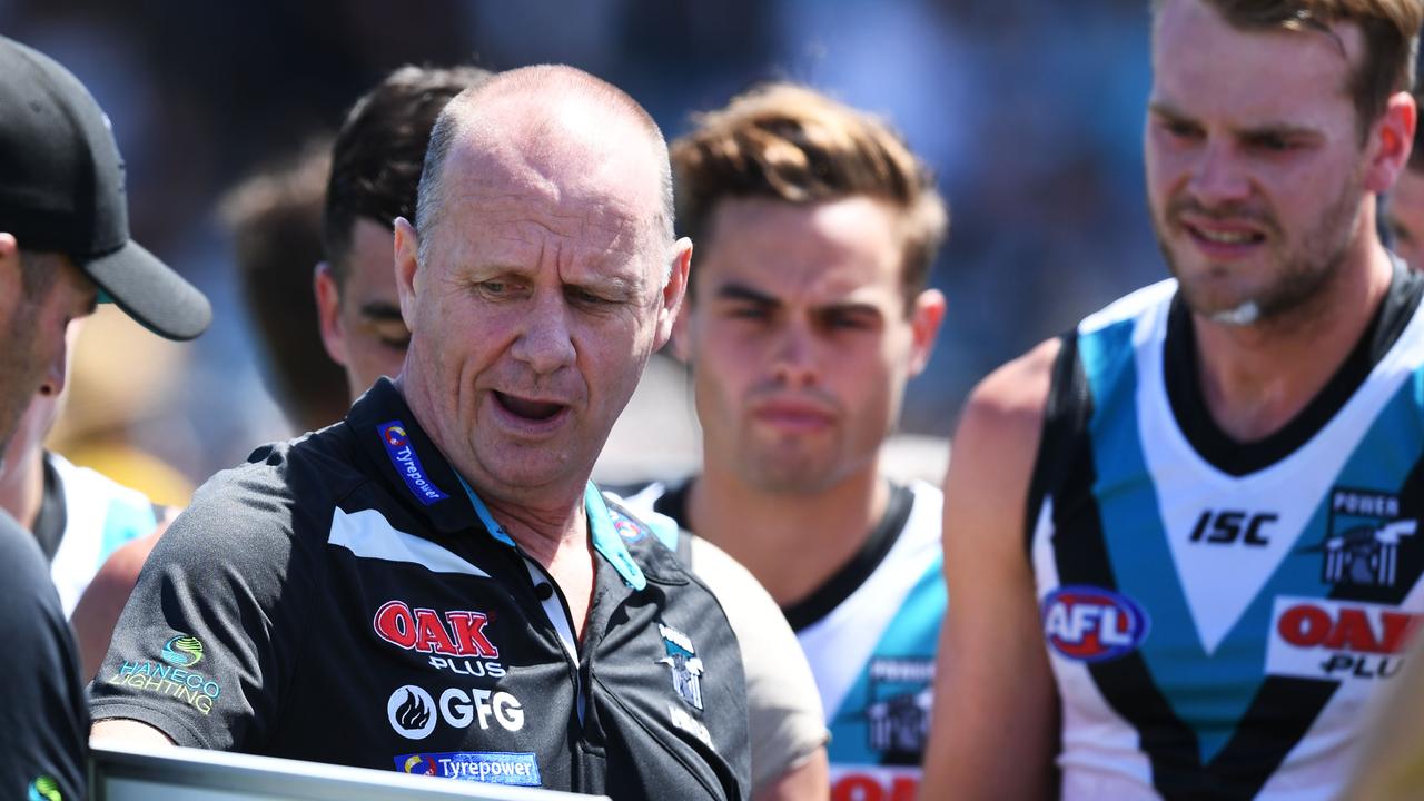 Port Adelaide coach Ken Hinkley is determined to back attack before defence to make the Power find advantages in the new AFL rules clearing congestion from the field. Picture: Mark Brake (Getty Images)