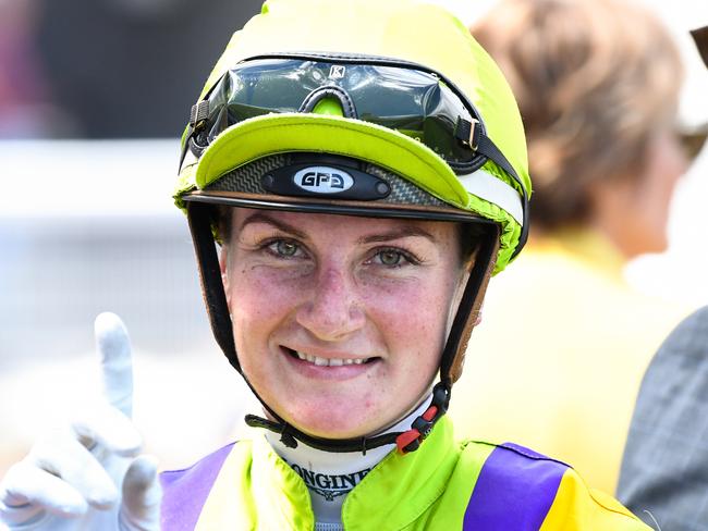 Jamie Kah returns to the mounting yard aboard General Beau after winning Neds Blue Diamond Prelude (C&G) at Caulfield Racecourse on February 06, 2021 in Caulfield, Australia. (George Salpigtidis/Racing Photos)