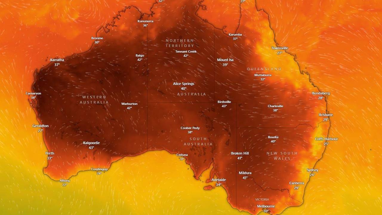 Temperatures are expected to soar across much of Australia this weekend. Picture: Windy.com