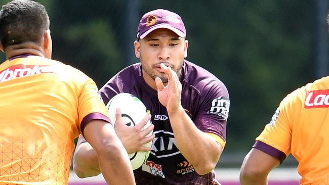 Brisbane Broncos player Jamil Hopoate is seen during training in Brisbane, Monday, March 16, 2020. (AAP Image/Dan Peled) NO ARCHIVING