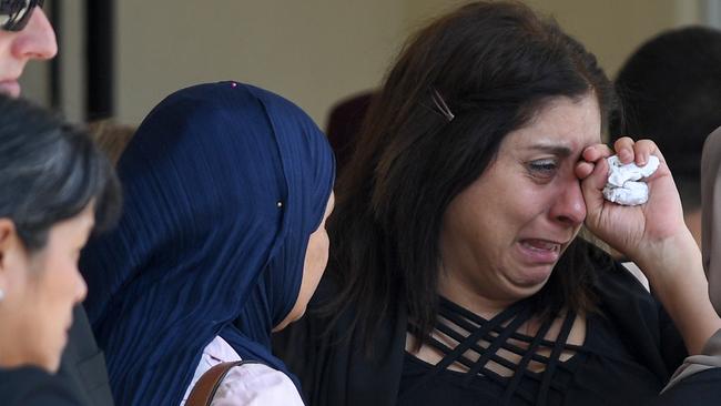 Friends and family are seen at the service for Andrew Encinas, one of two schoolboys killed in the accident at Banksia Road Primary School. Picture: AAP Image