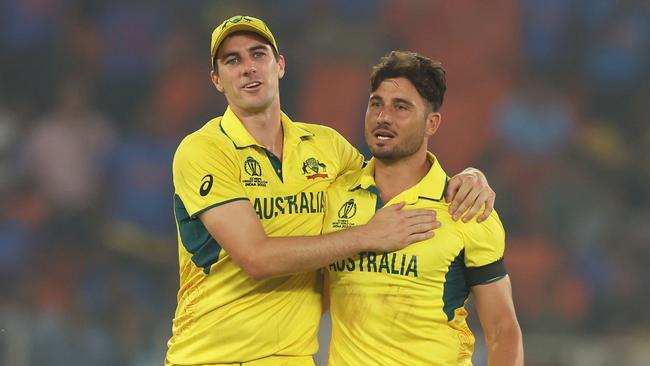 Marcus Stoinis and Pat Cummins. Photo by Robert Cianflone/Getty Images.