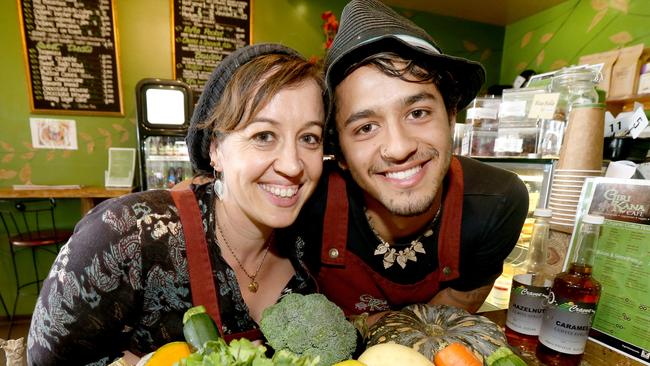 Giri Kana Cafe owner Maha Machevsky and her son Govardhana Machevsky. Picture: Mike Batterham