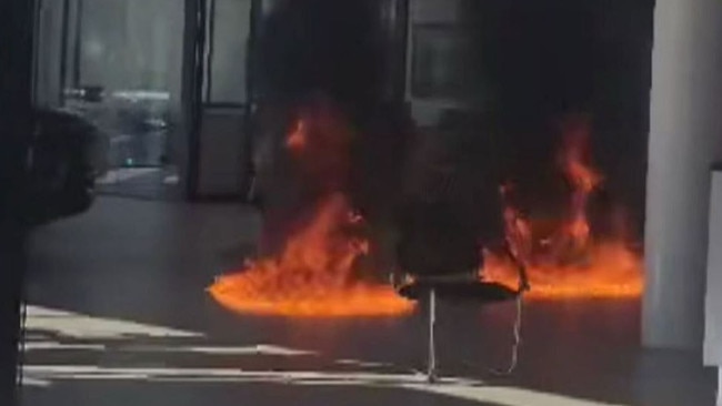 Mr Kelly allegedly set fire to the floor of the dealership. Picture: Channel 9