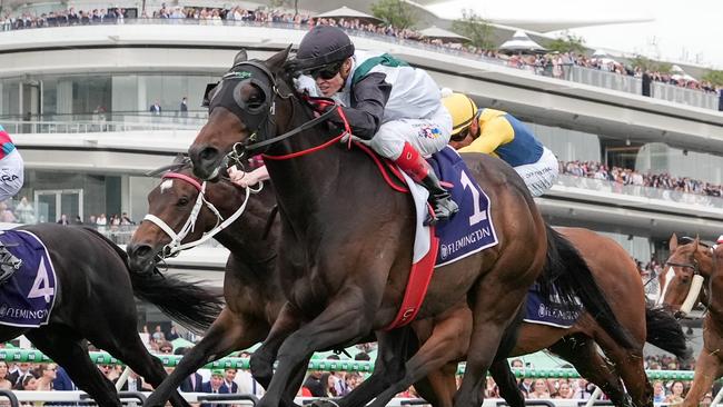 Mr Brightside (NZ) ridden by Craig Williams wins the VRC Champions Mile at Flemington Racecourse on November 09, 2024 in Flemington, Australia. (Photo by George Sal/Racing Photos via Getty Images)