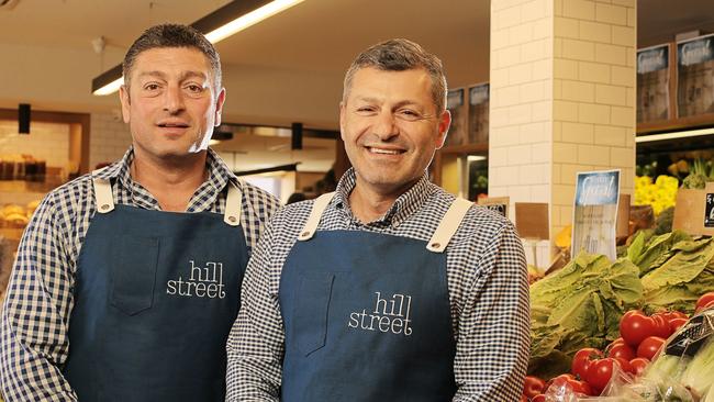 Brothers Nektarios and Nick Nikitaras at their West Hobart Hill Street Grocer store. Picture: MATHEW FARRELL