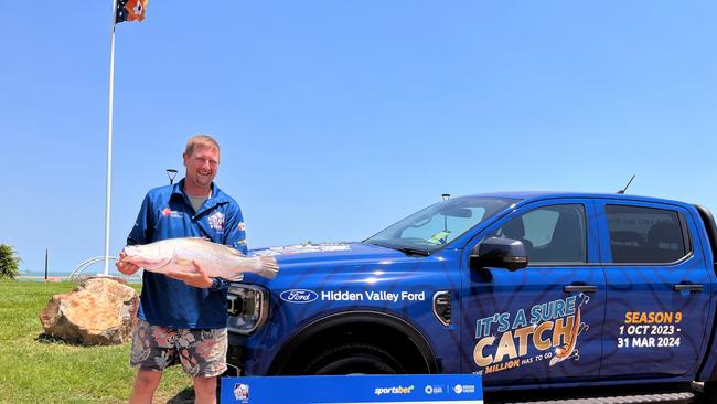 Andrew Russell caught a $10,000 fish at Woods Inlet, five kilometres away from where it was released at Cullen Bay, as part of the Million Dollar Fish season nine. Picture: Supplied