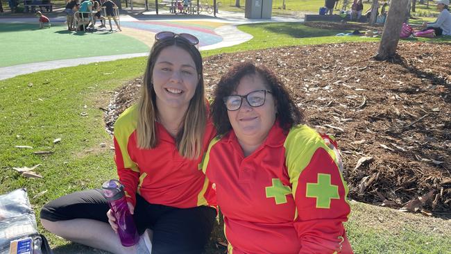 Mackenzie Corbett and Tanya Boyce providing first aid at the event.