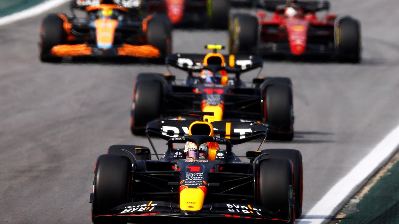 Max Verstappen ahead of his teammate. Photo by Jared C. Tilton/Getty Images.