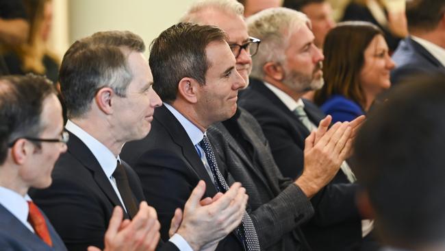 Members of the Albanese government during a caucus meeting ahead of the 2023 Federal Budget at Parliament House in Canberra. Picture: NCA NewsWire / Martin Ollman