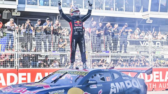 Will Brown celebrates after winning the 2024 Supercars Championship at the Adelaide 500. Picture: Brenton Edwards