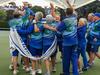 Ocean Grove celebrate winning the 2023-2024 champion of state midweek
 pennant final. Picture: Bowls Victoria